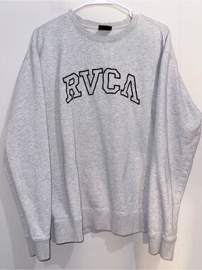 RVCA Varsity Collegiate Arched Logo Crewneck Sweatshirt Heather Grey Men's M